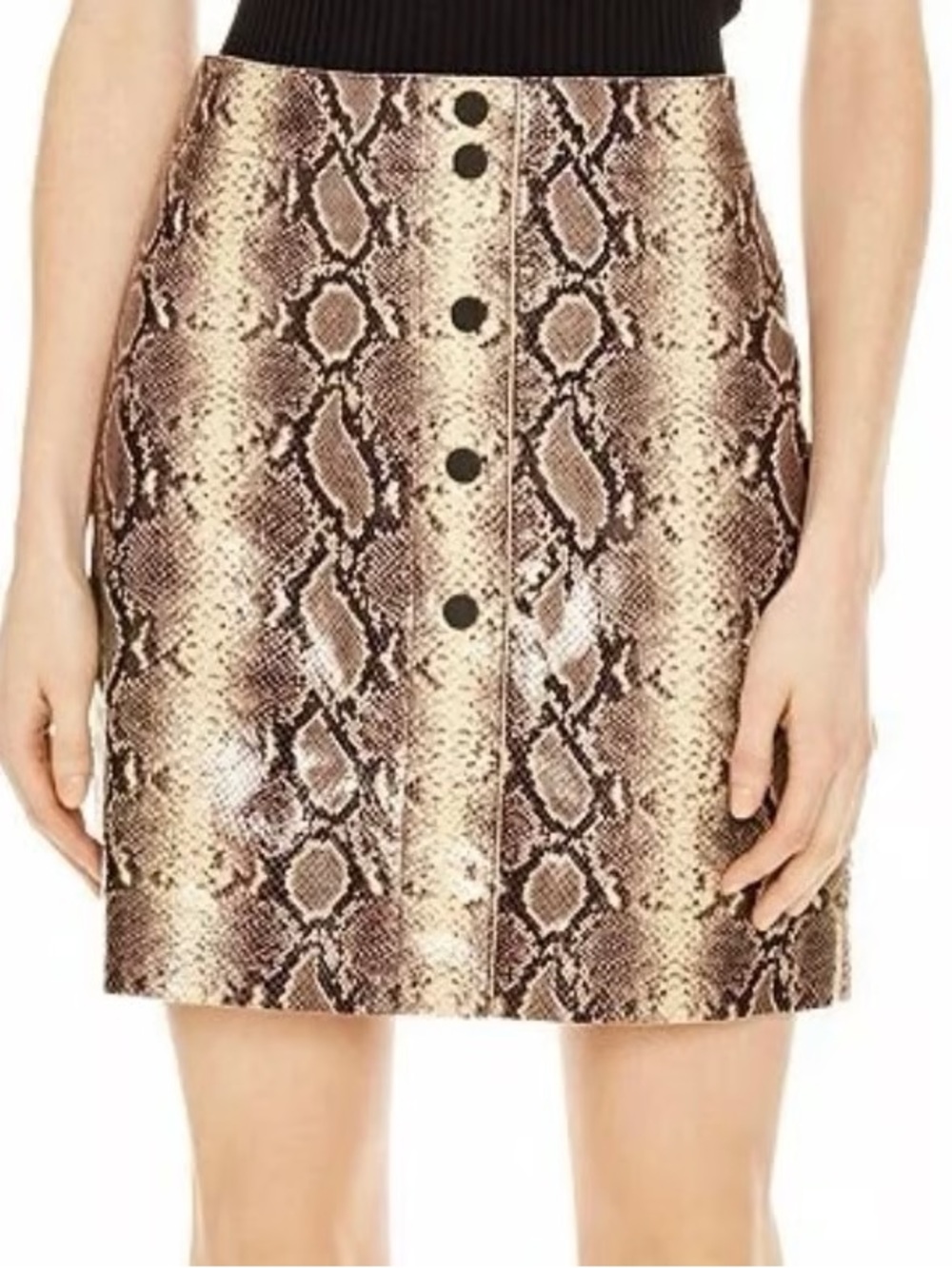 SANDRO PARIS | Leather Kimberlay Front Snap Snakeskin Pattern Mini Skirt Size 2